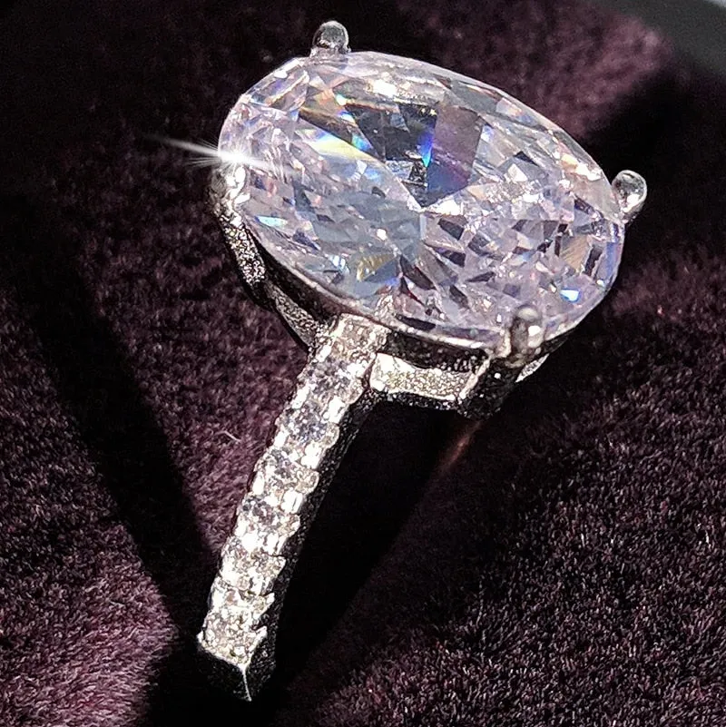 Diamond Oval Ring For Women 925 Solid Sterling Silver Wedding Jewelry