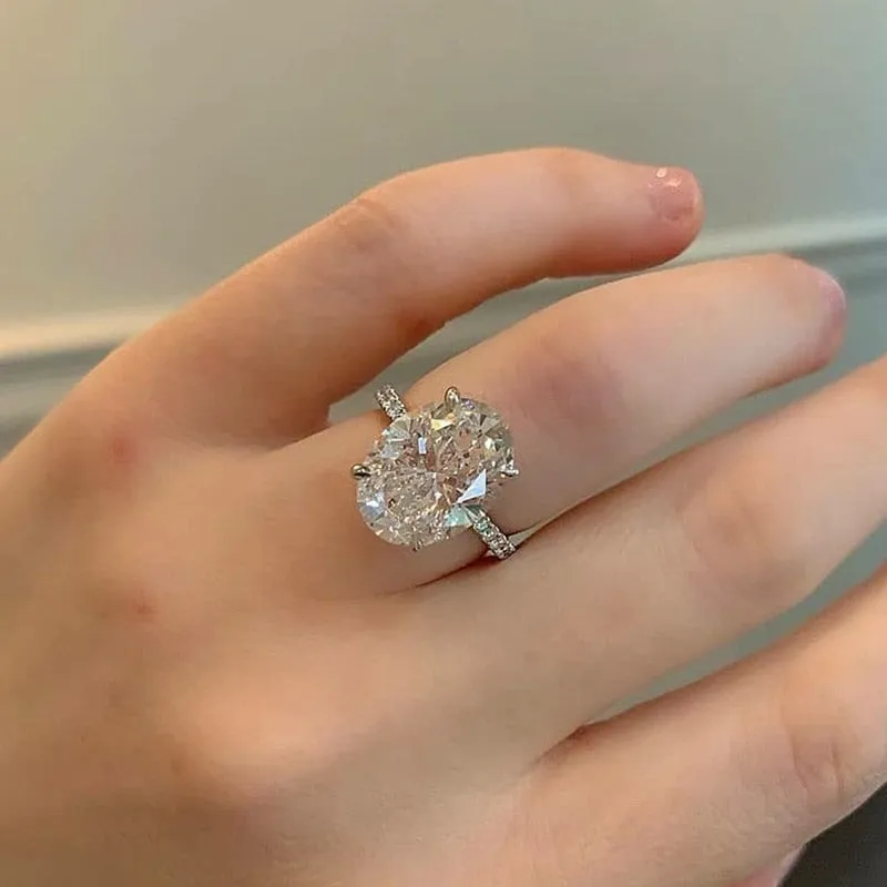 Diamond Oval Ring For Women 925 Solid Sterling Silver Wedding Jewelry