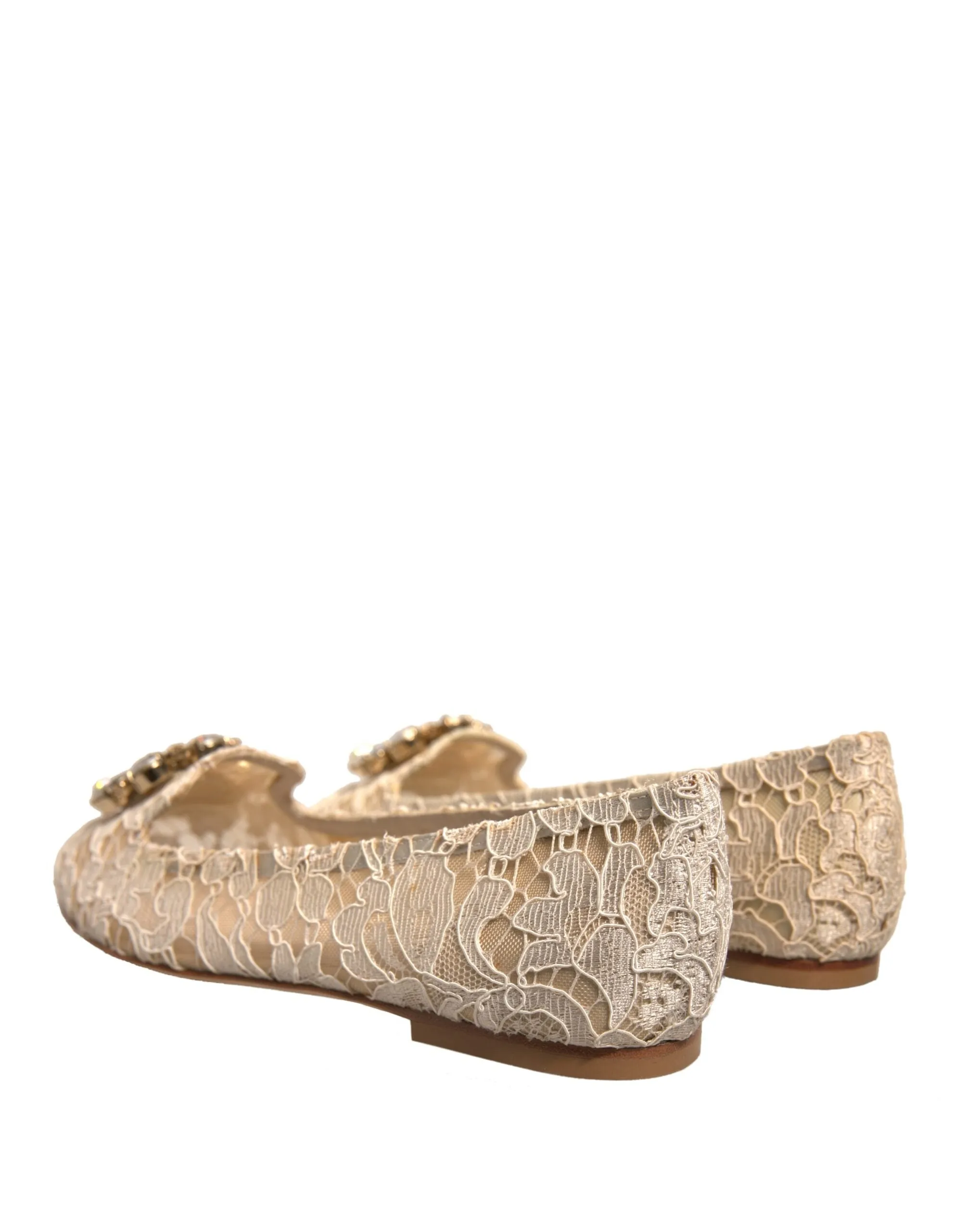 Dolce&Gabbana Women Beige Ballet Flats Nylon Crystals Floral Moccasins Sz EUR 37