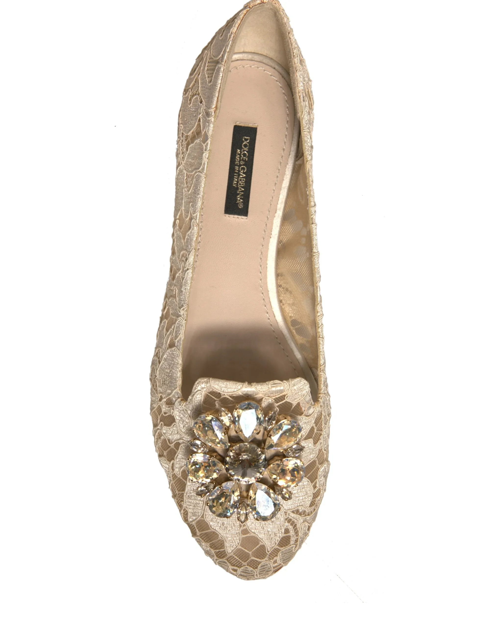 Dolce&Gabbana Women Beige Ballet Flats Nylon Crystals Floral Moccasins Sz EUR 37
