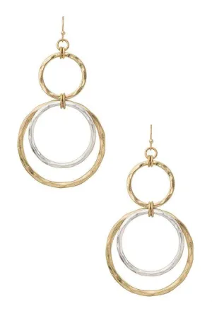 Dual Tone Circle Drop Earrings