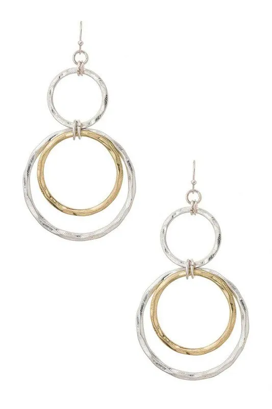 Dual Tone Circle Drop Earrings