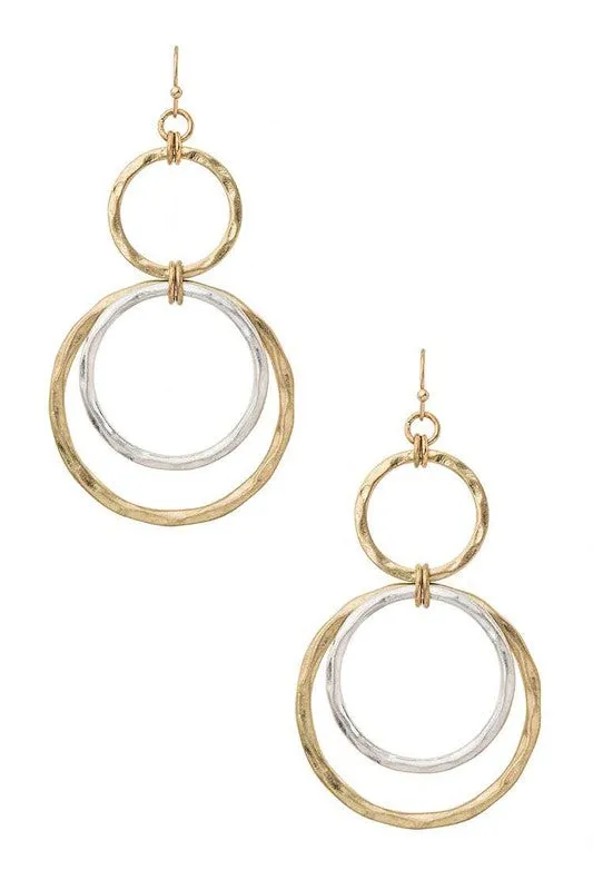 Dual Tone Circle Drop Earrings