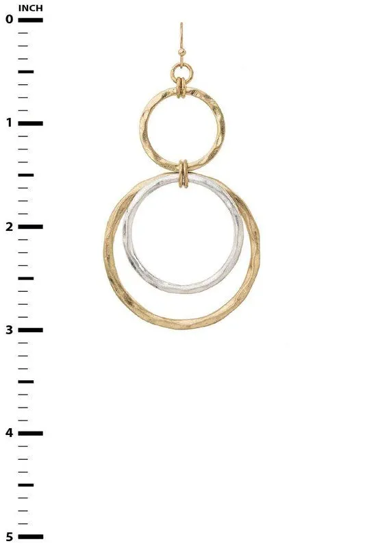 Dual Tone Circle Drop Earrings
