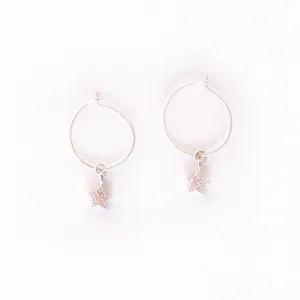 Earring Hoop with Cubic Zirconia Star Sterling Silver