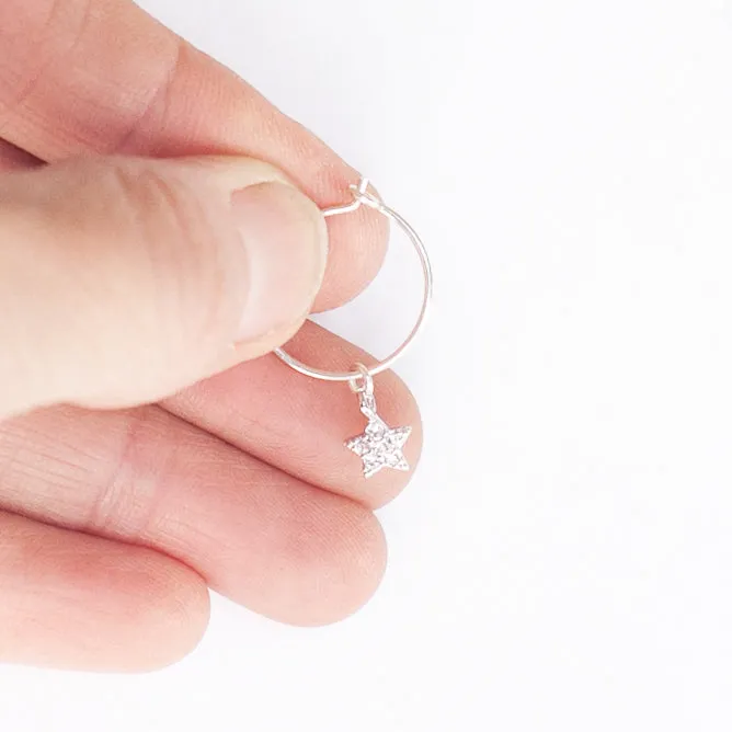 Earring Hoop with Cubic Zirconia Star Sterling Silver