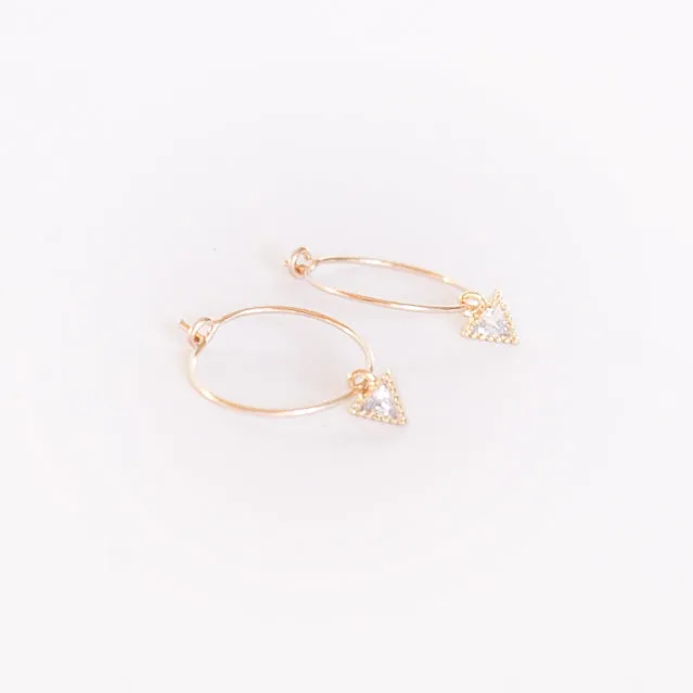 Earring Hoop with Cubic Zirconia Triangle Gold Filled
