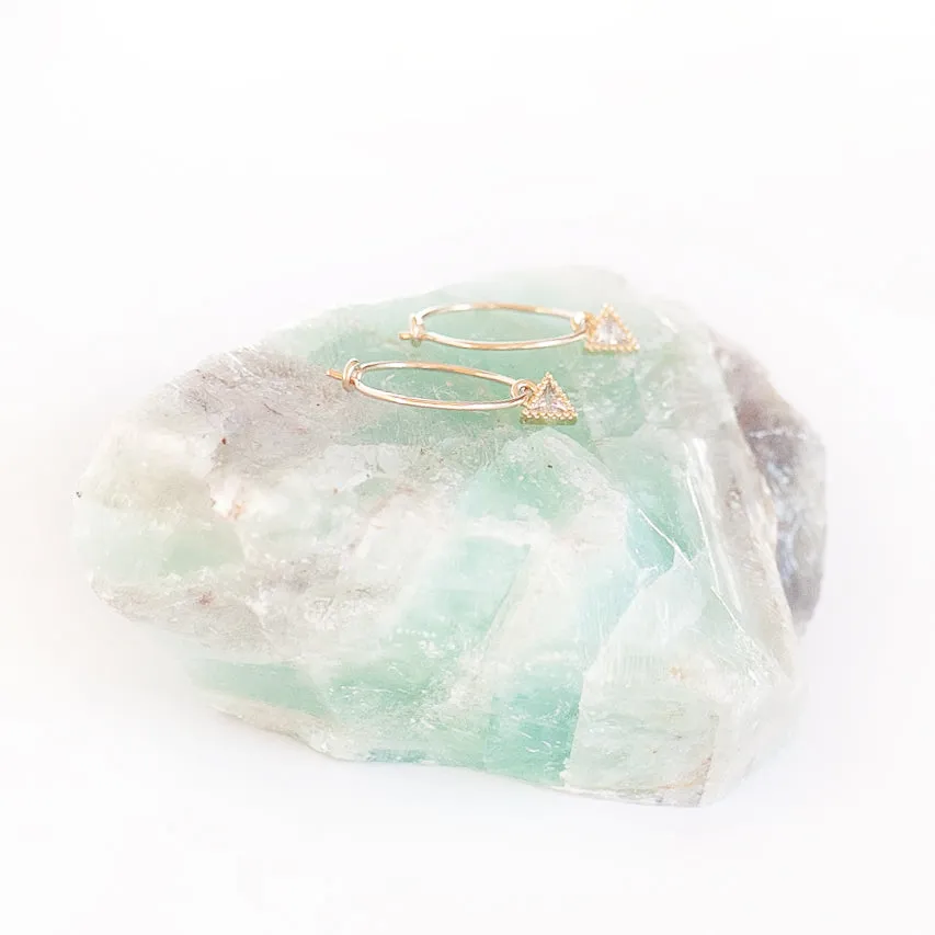 Earring Hoop with Cubic Zirconia Triangle Gold Filled