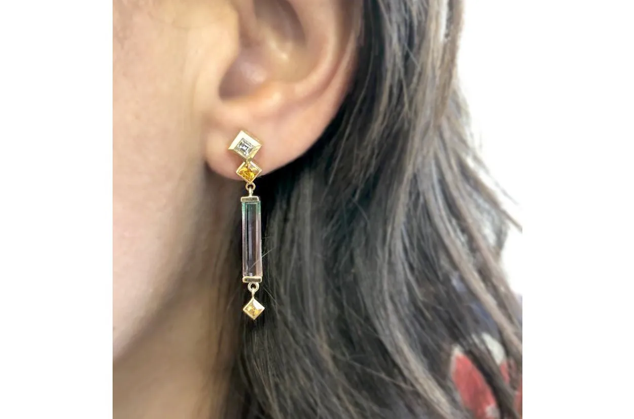 Earrings Long Bicolor Tourmaline & Diamonds
