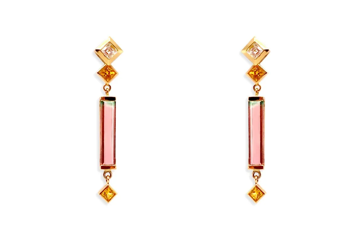 Earrings Long Bicolor Tourmaline & Diamonds