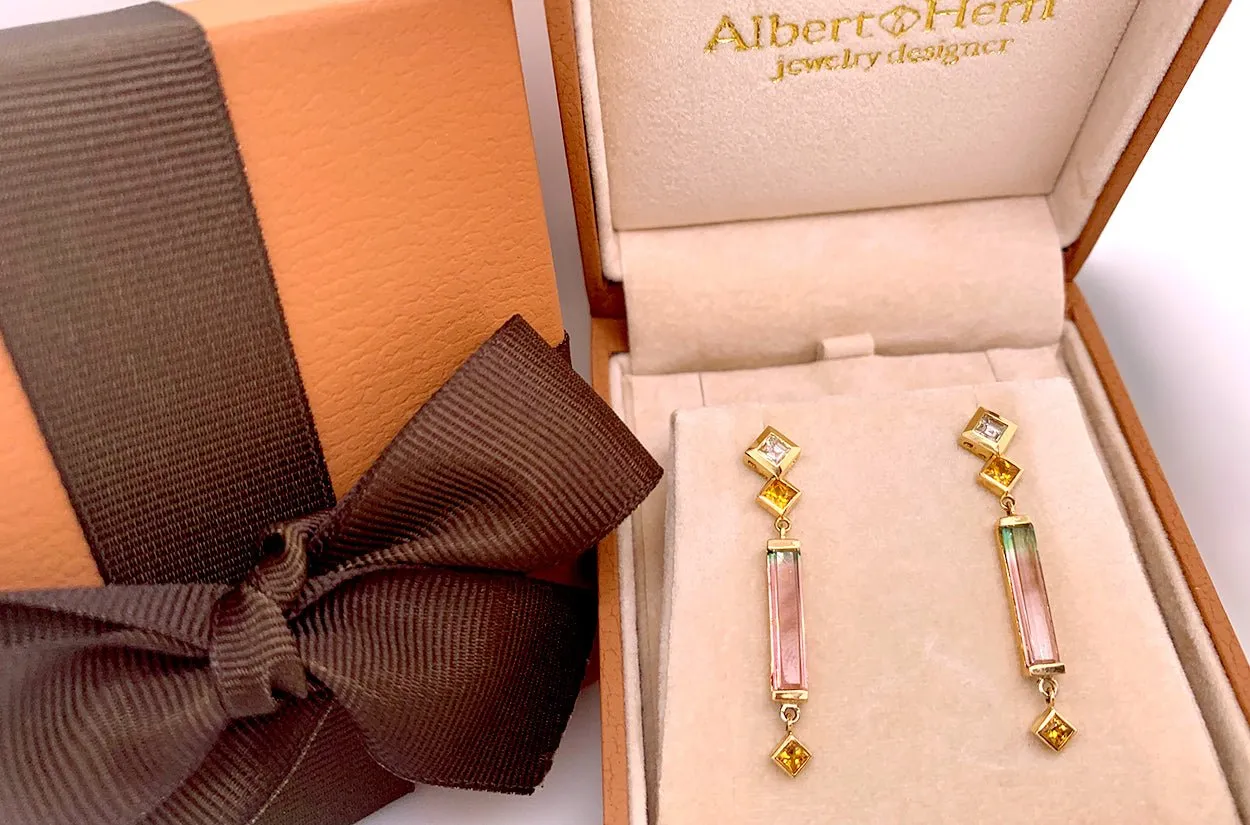 Earrings Long Bicolor Tourmaline & Diamonds