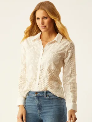 Ecru Streep Patchwork Embroidered Shirt