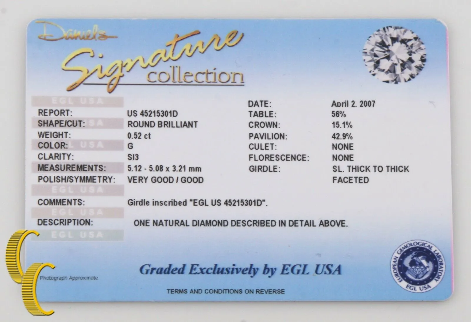 EGL Certified 0.52 Carat Solitaire Ring Set in 14k White Gold G/ SI3 Sz. 5.5