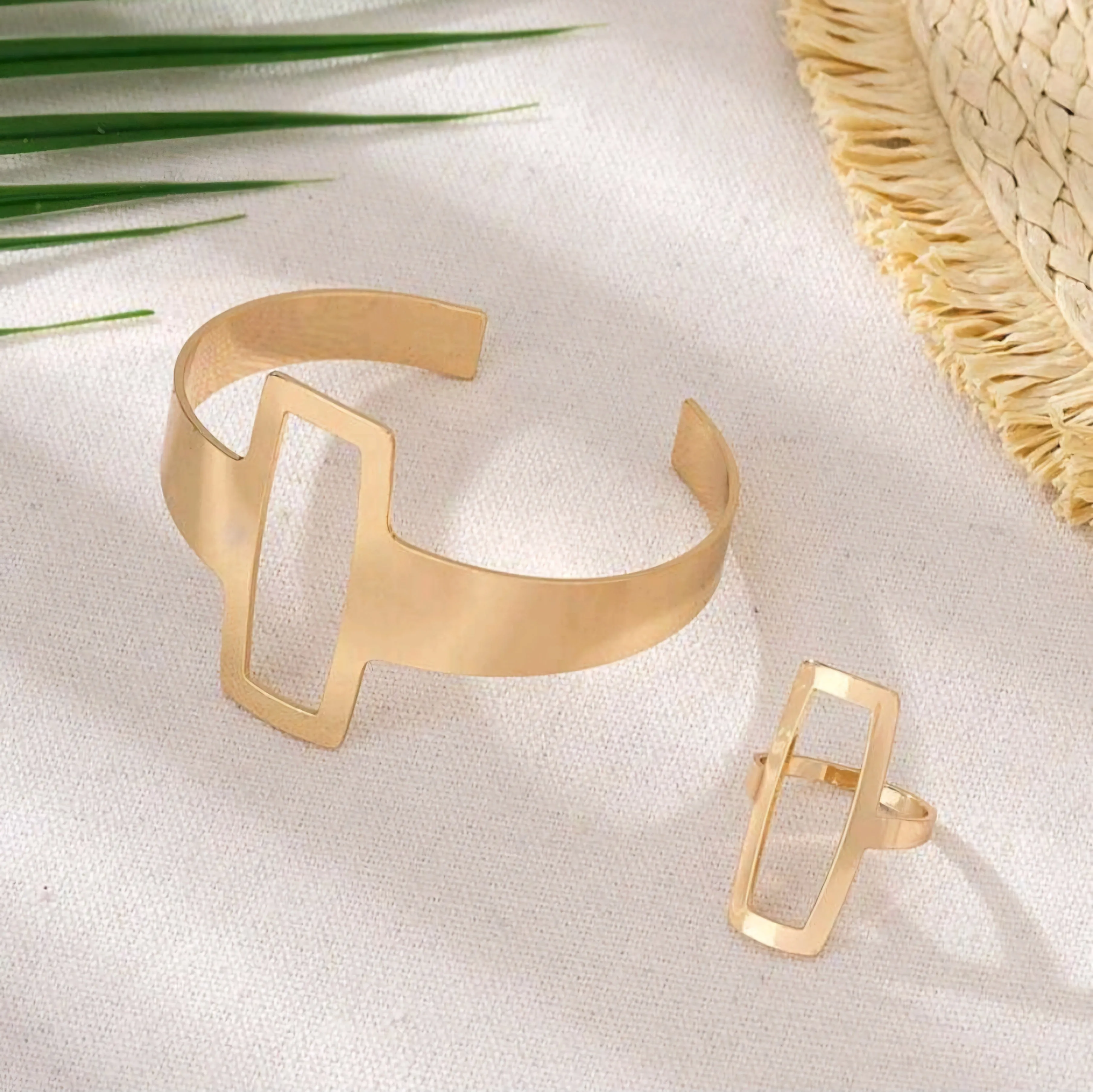 Egyptian Rectangle Bracelet Ring Set