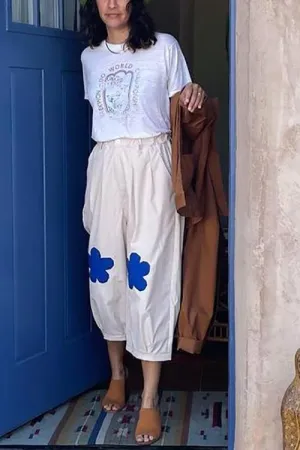 Elastic Flower Balloon Leg Pants