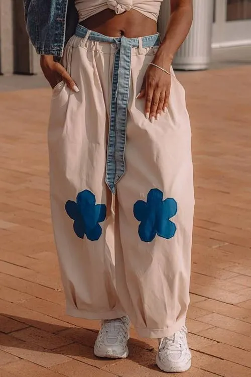 Elastic Flower Balloon Leg Pants