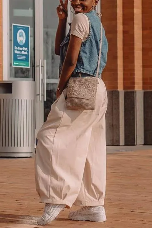Elastic Flower Balloon Leg Pants