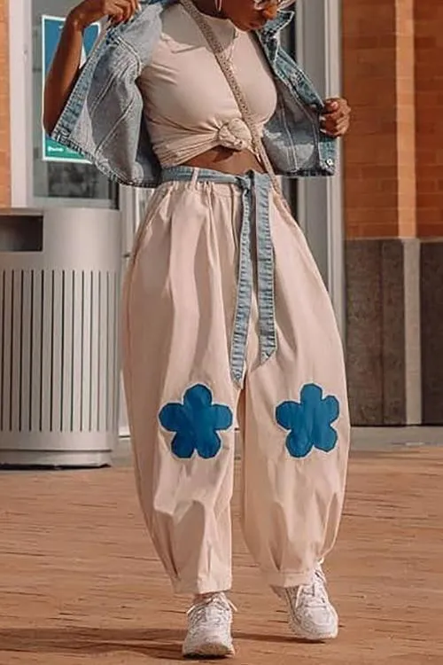 Elastic Flower Balloon Leg Pants
