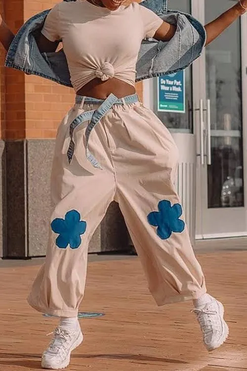 Elastic Flower Balloon Leg Pants