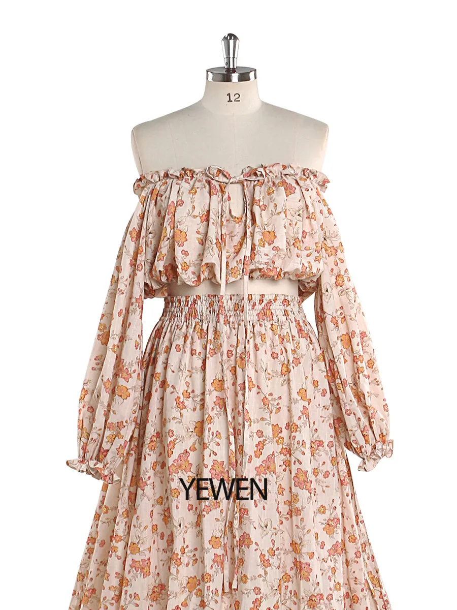 Elegant Cotton Floral Print Woman Maxi Dress Boho Beach 2 Pieces Gown Fancy Photography Props YD211229