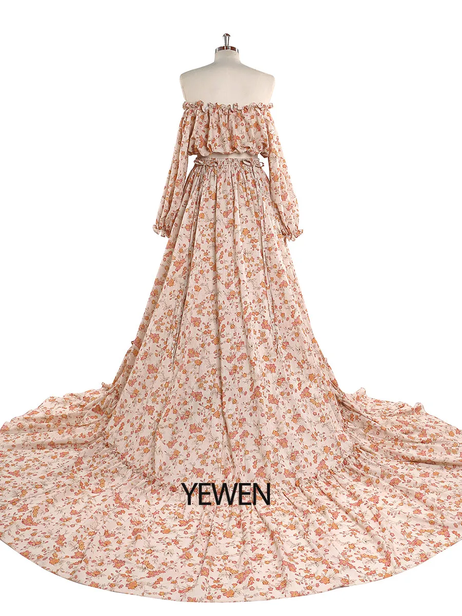 Elegant Cotton Floral Print Woman Maxi Dress Boho Beach 2 Pieces Gown Fancy Photography Props YD211229