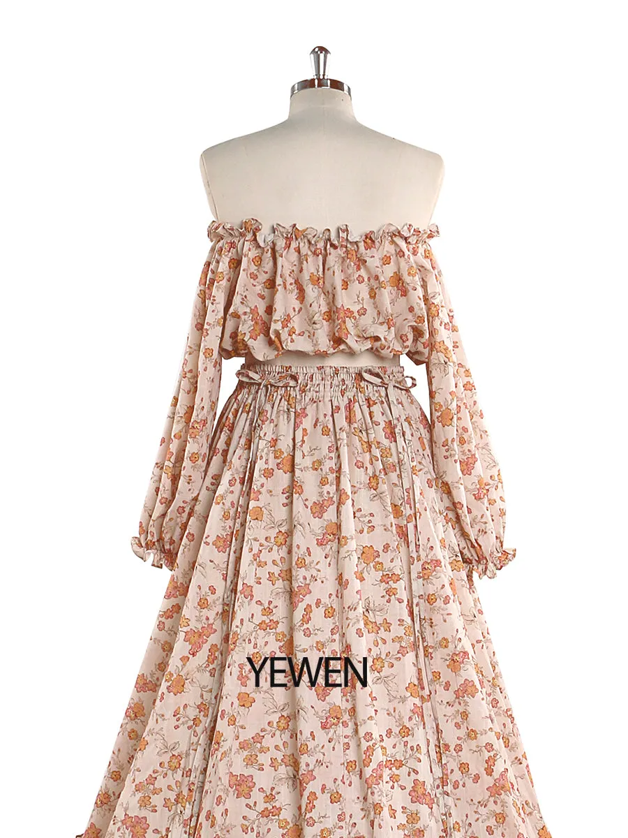 Elegant Cotton Floral Print Woman Maxi Dress Boho Beach 2 Pieces Gown Fancy Photography Props YD211229