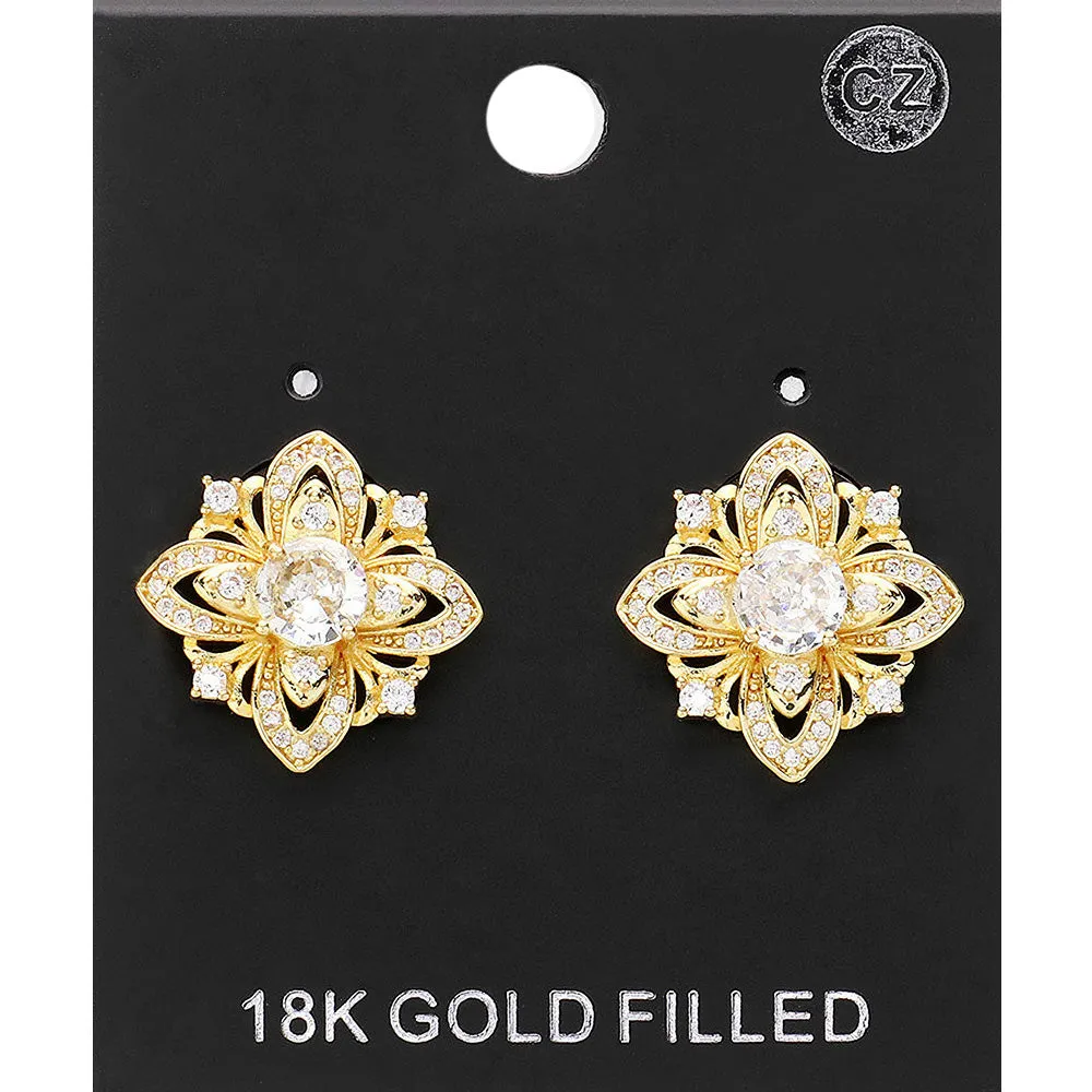 Elegant CZ Stone Pointed Pageant Stud Earrings on Gold | Interview Stud Earrings |  623126