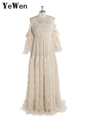 Elegant Off The Shoulder Boho Summer Beach Dress Woman Photo Shoot Gowns Side Slit  YEWEN YW220511