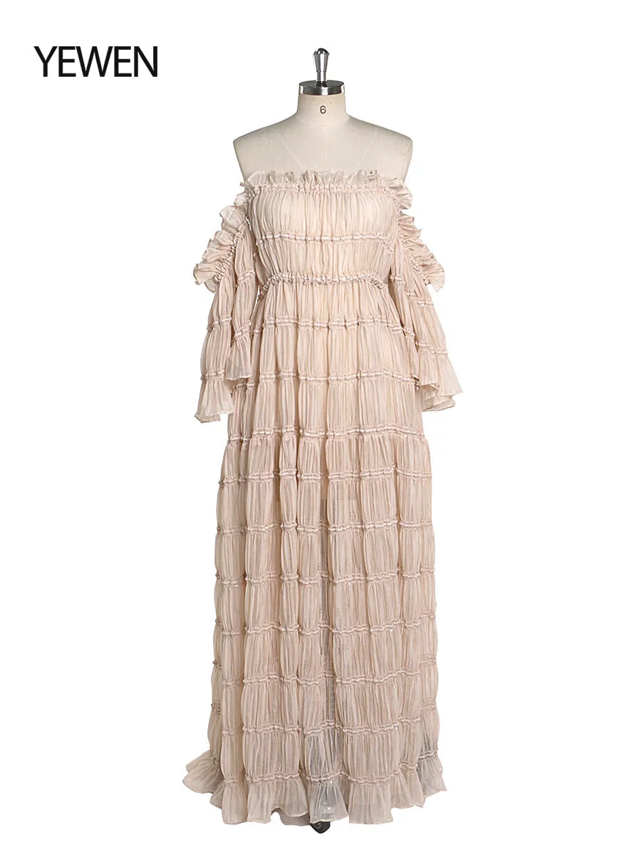 Elegant Off The Shoulder Boho Summer Beach Dress Woman Photo Shoot Gowns Side Slit  YEWEN YW220511