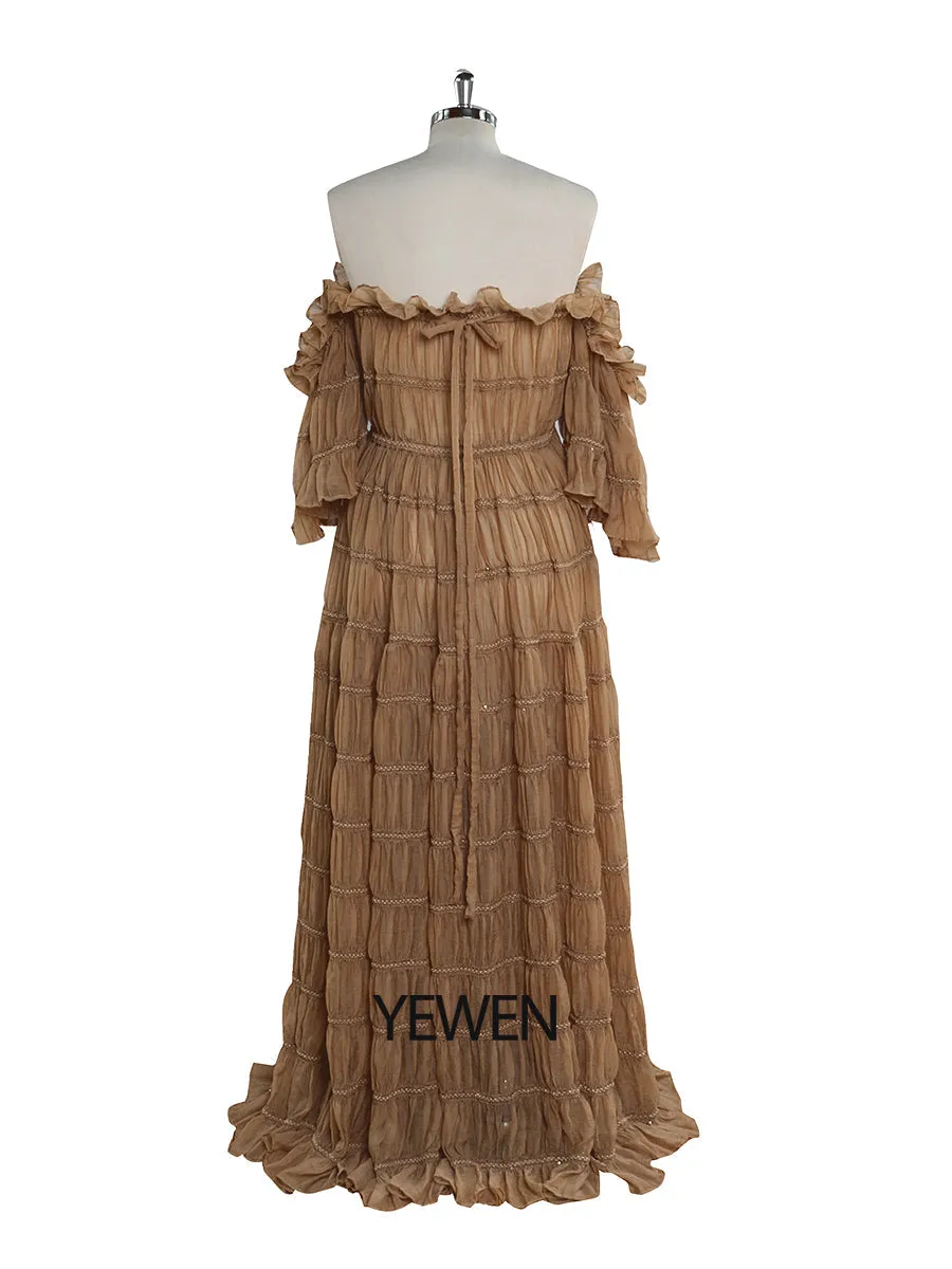 Elegant Off The Shoulder Boho Summer Beach Dress Woman Photo Shoot Gowns Side Slit  YEWEN YW220511