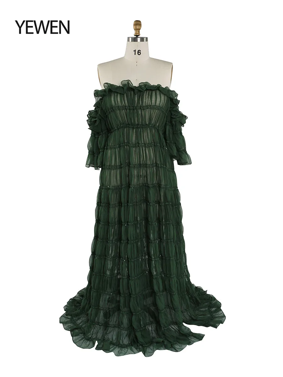 Elegant Off The Shoulder Boho Summer Beach Dress Woman Photo Shoot Gowns Side Slit  YEWEN YW220511