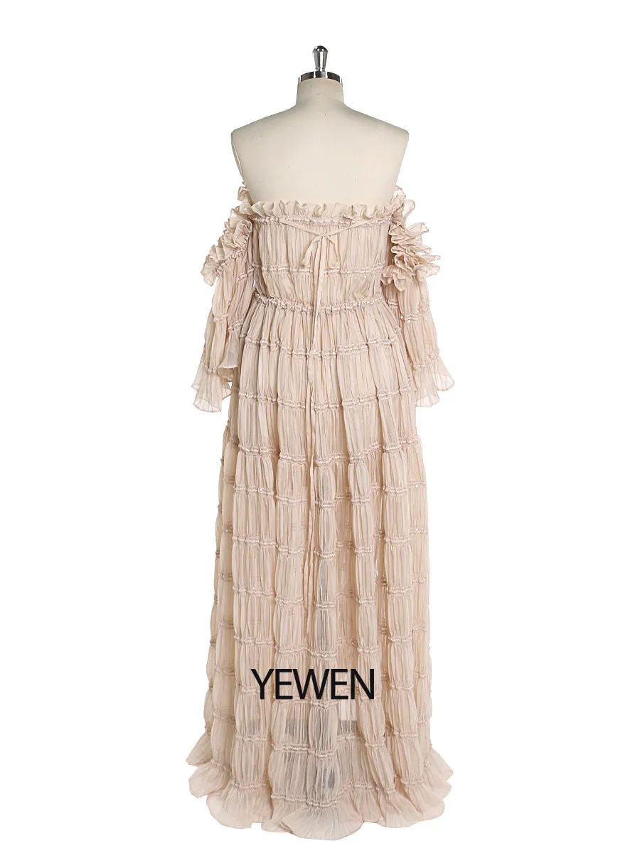 Elegant Off The Shoulder Boho Summer Beach Dress Woman Photo Shoot Gowns Side Slit  YEWEN YW220511