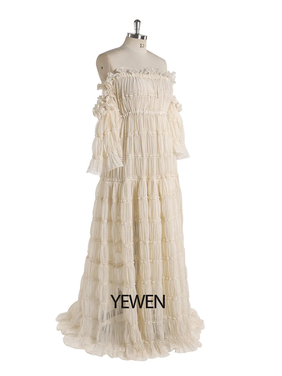 Elegant Off The Shoulder Boho Summer Beach Dress Woman Photo Shoot Gowns Side Slit  YEWEN YW220511