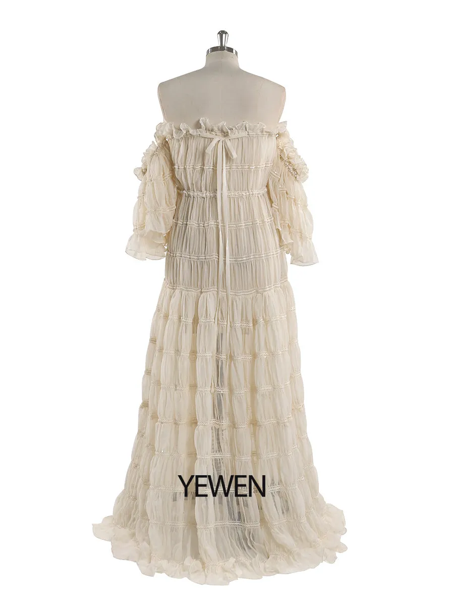 Elegant Off The Shoulder Boho Summer Beach Dress Woman Photo Shoot Gowns Side Slit  YEWEN YW220511