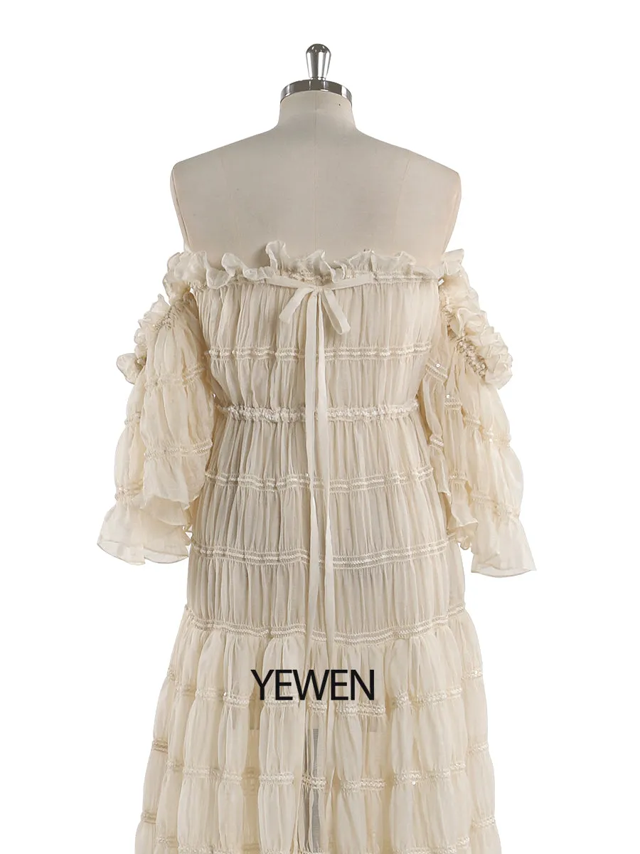 Elegant Off The Shoulder Boho Summer Beach Dress Woman Photo Shoot Gowns Side Slit  YEWEN YW220511