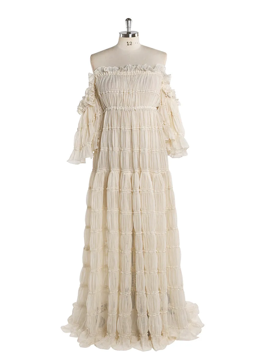 Elegant Off The Shoulder Boho Summer Beach Dress Woman Photo Shoot Gowns Side Slit  YEWEN YW220511