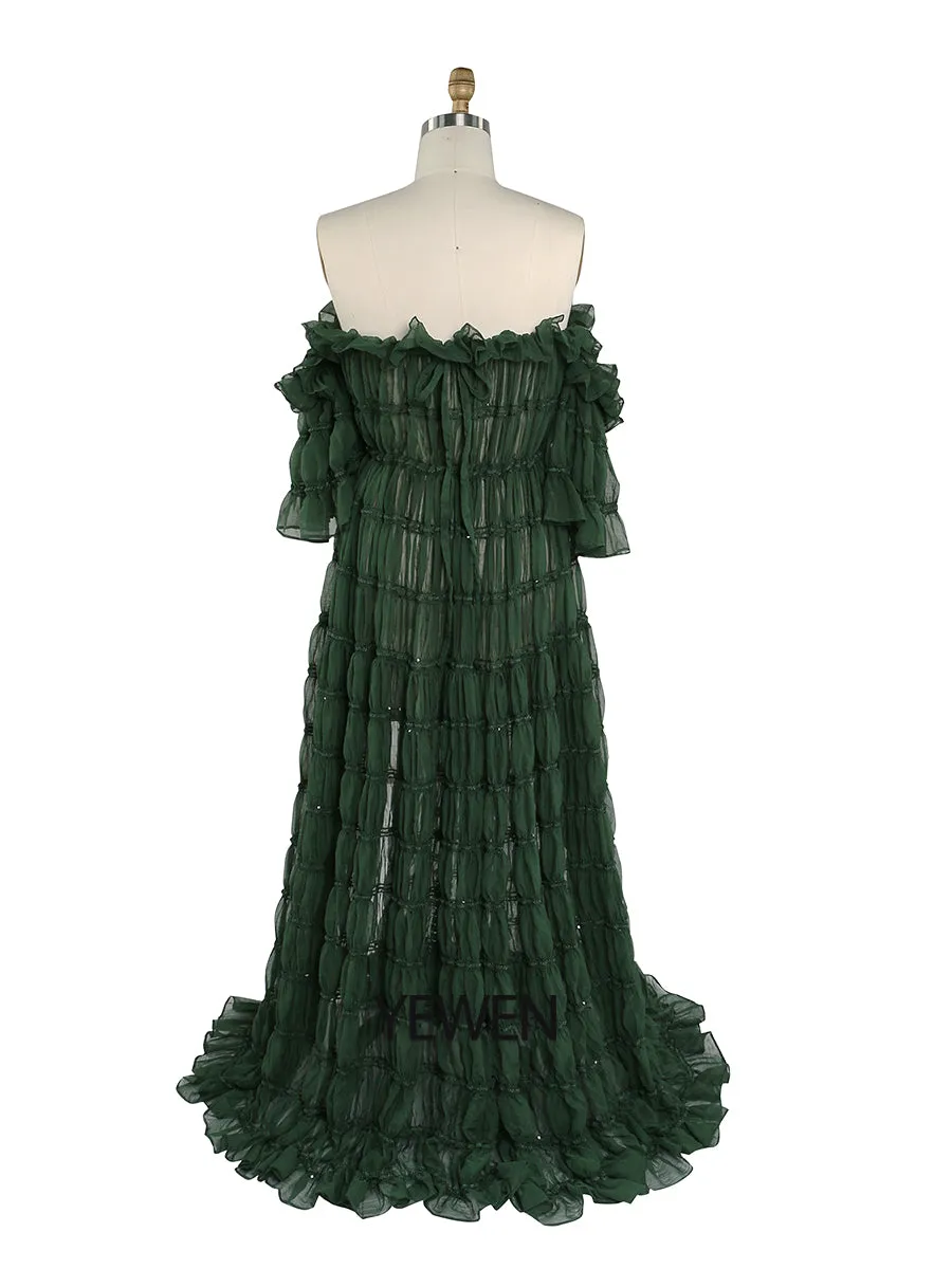 Elegant Off The Shoulder Boho Summer Beach Dress Woman Photo Shoot Gowns Side Slit  YEWEN YW220511