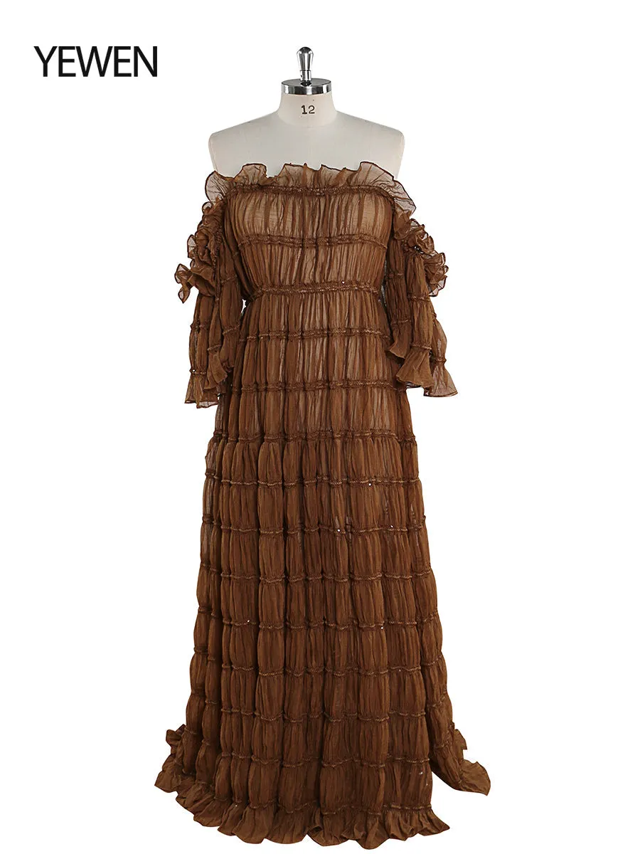 Elegant Off The Shoulder Boho Summer Beach Dress Woman Photo Shoot Gowns Side Slit  YEWEN YW220511