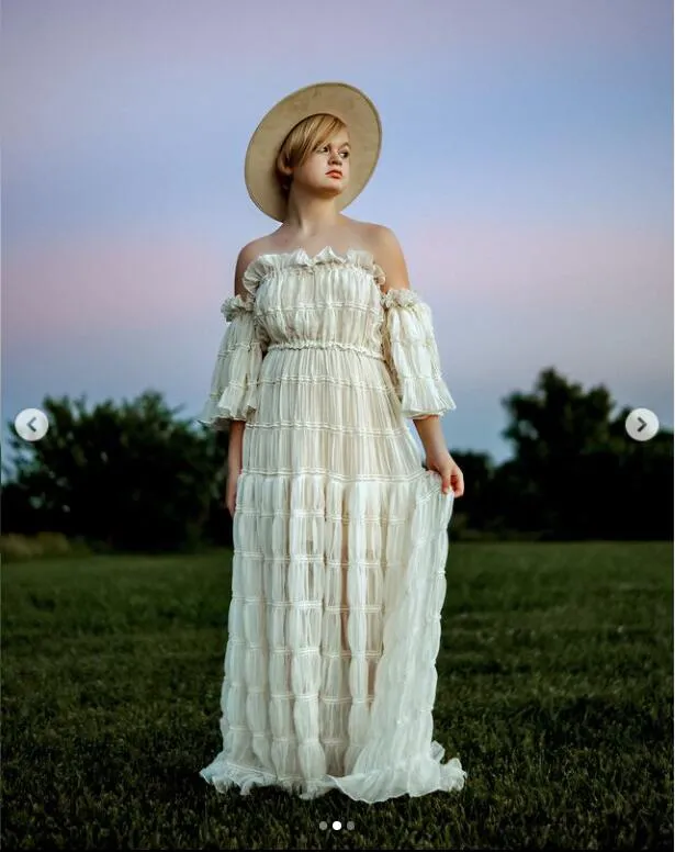 Elegant Off The Shoulder Boho Summer Beach Dress Woman Photo Shoot Gowns Side Slit  YEWEN YW220511