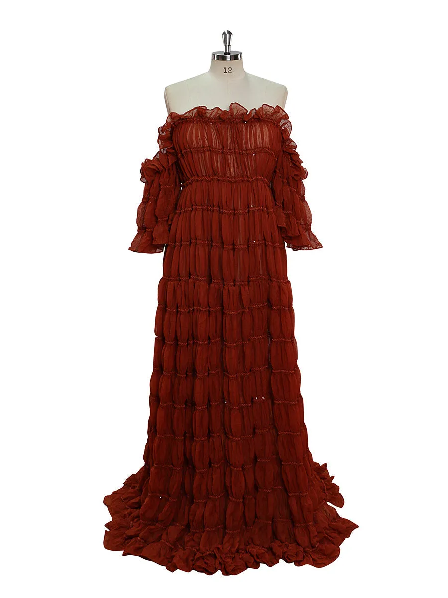 Elegant Off The Shoulder Boho Summer Beach Dress Woman Photo Shoot Gowns Side Slit  YEWEN YW220511