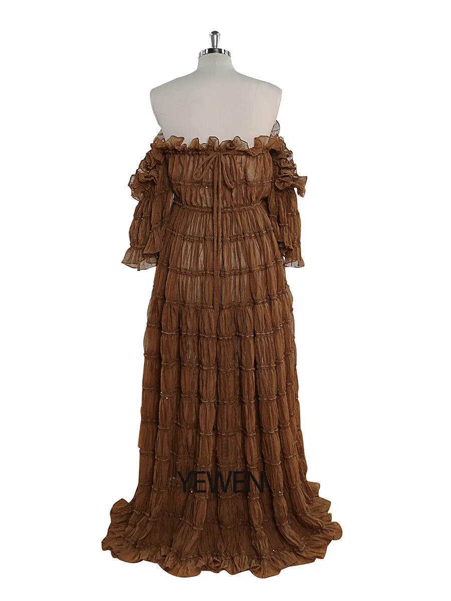 Elegant Off The Shoulder Boho Summer Beach Dress Woman Photo Shoot Gowns Side Slit  YEWEN YW220511