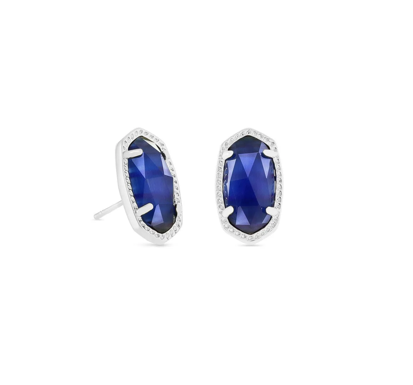 Ellie Silver Stud Earrings In Cobalt Cat's Eye