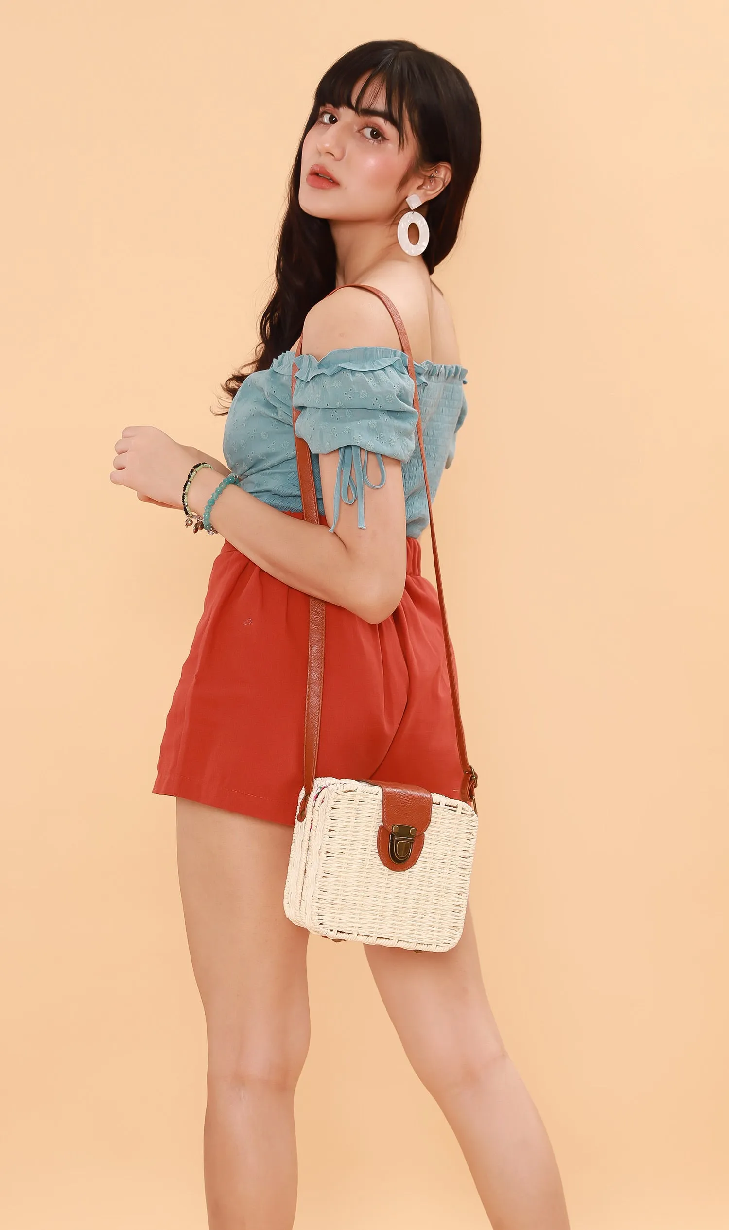 ELOISE Puff-Sleeve Eyelet Top (Ocean Blue)
