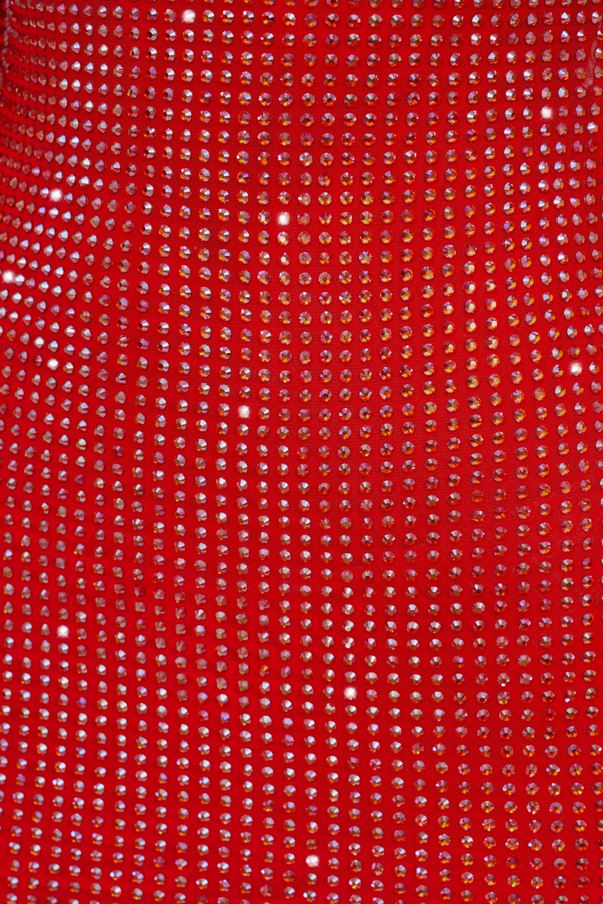 Embellished High Neck Cowl Back Mini Dress in Fire Red