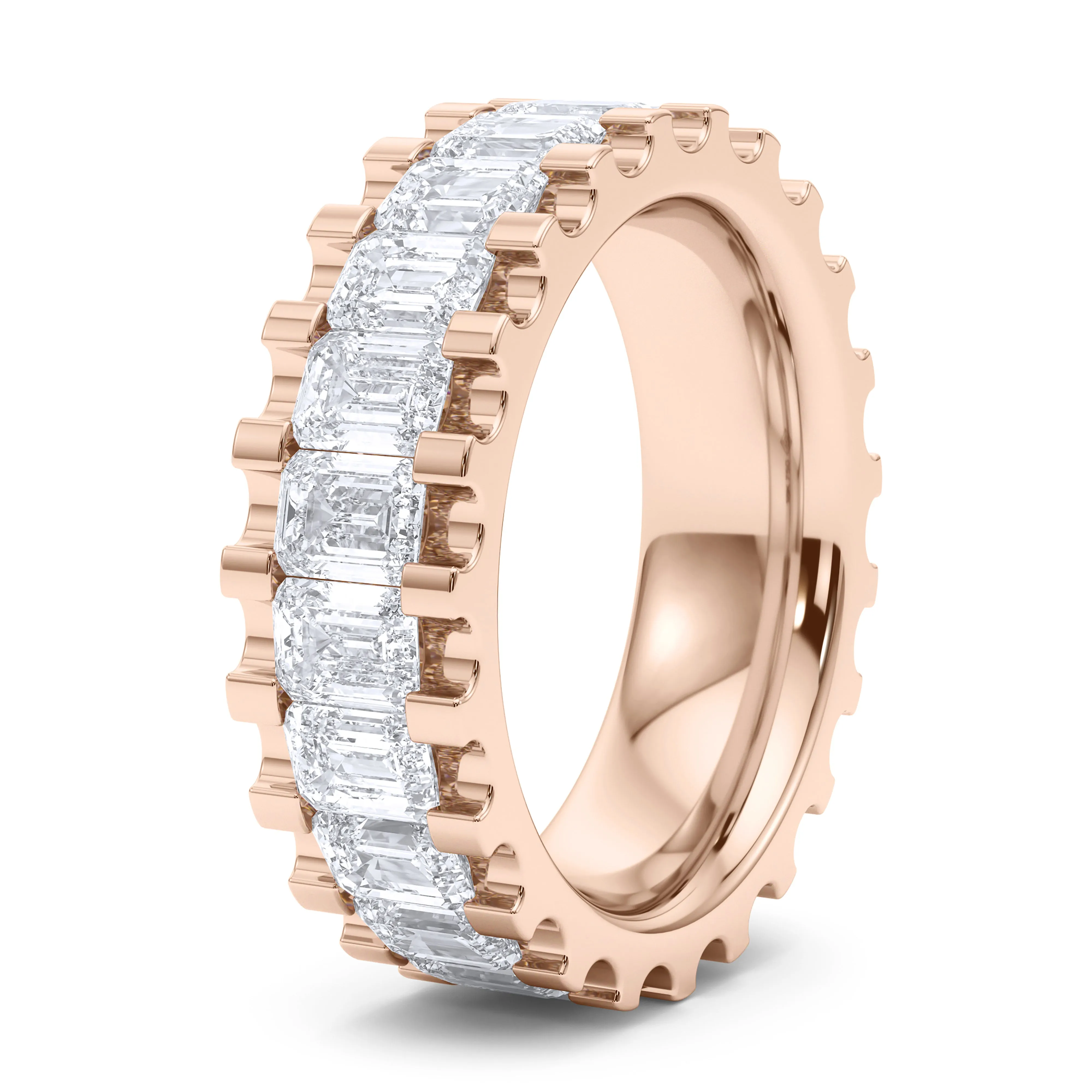 Emerald Channel Set Fluted Eternity Band