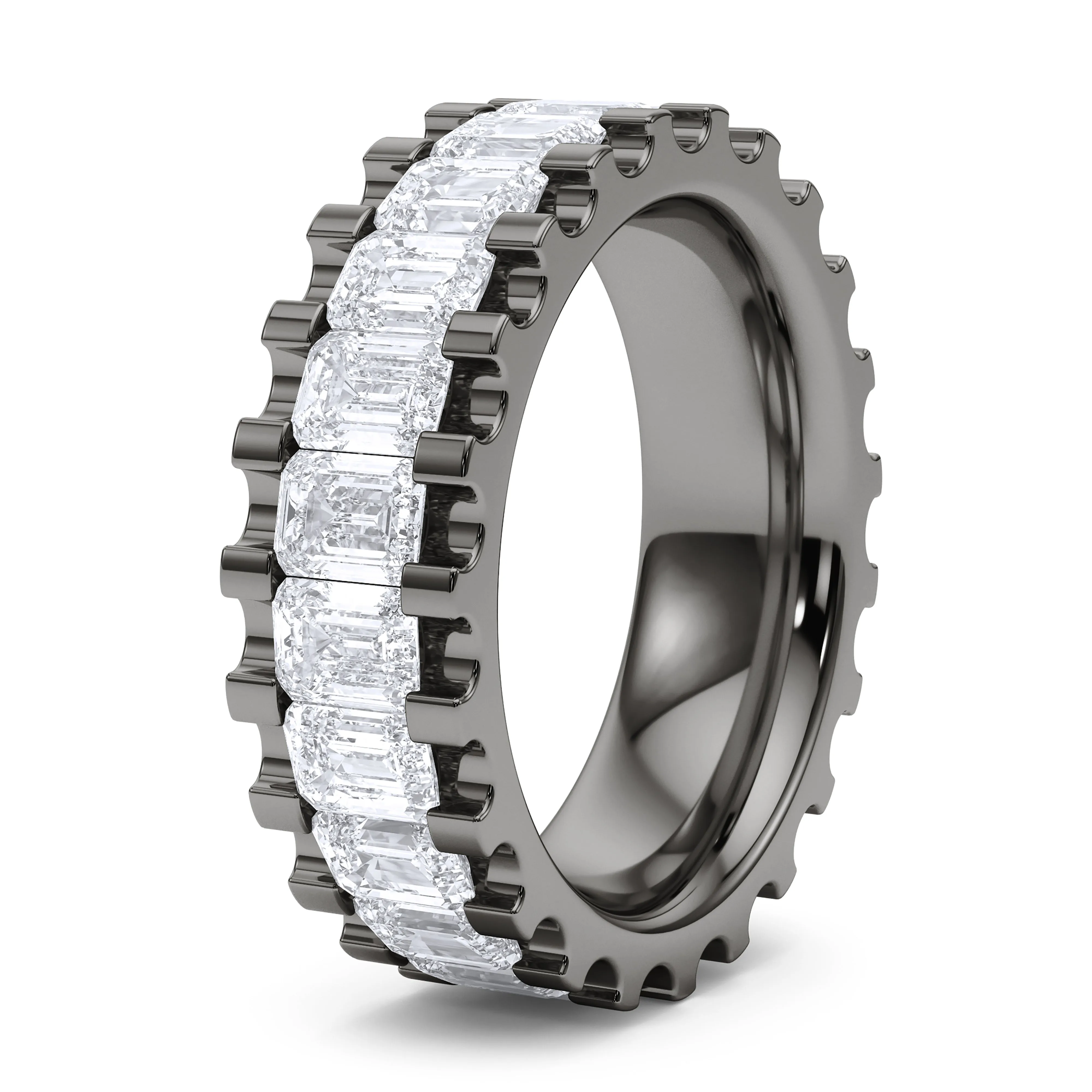 Emerald Channel Set Fluted Eternity Band