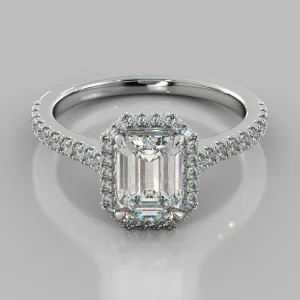Emerald Cut Halo Engagement Ring With Accents