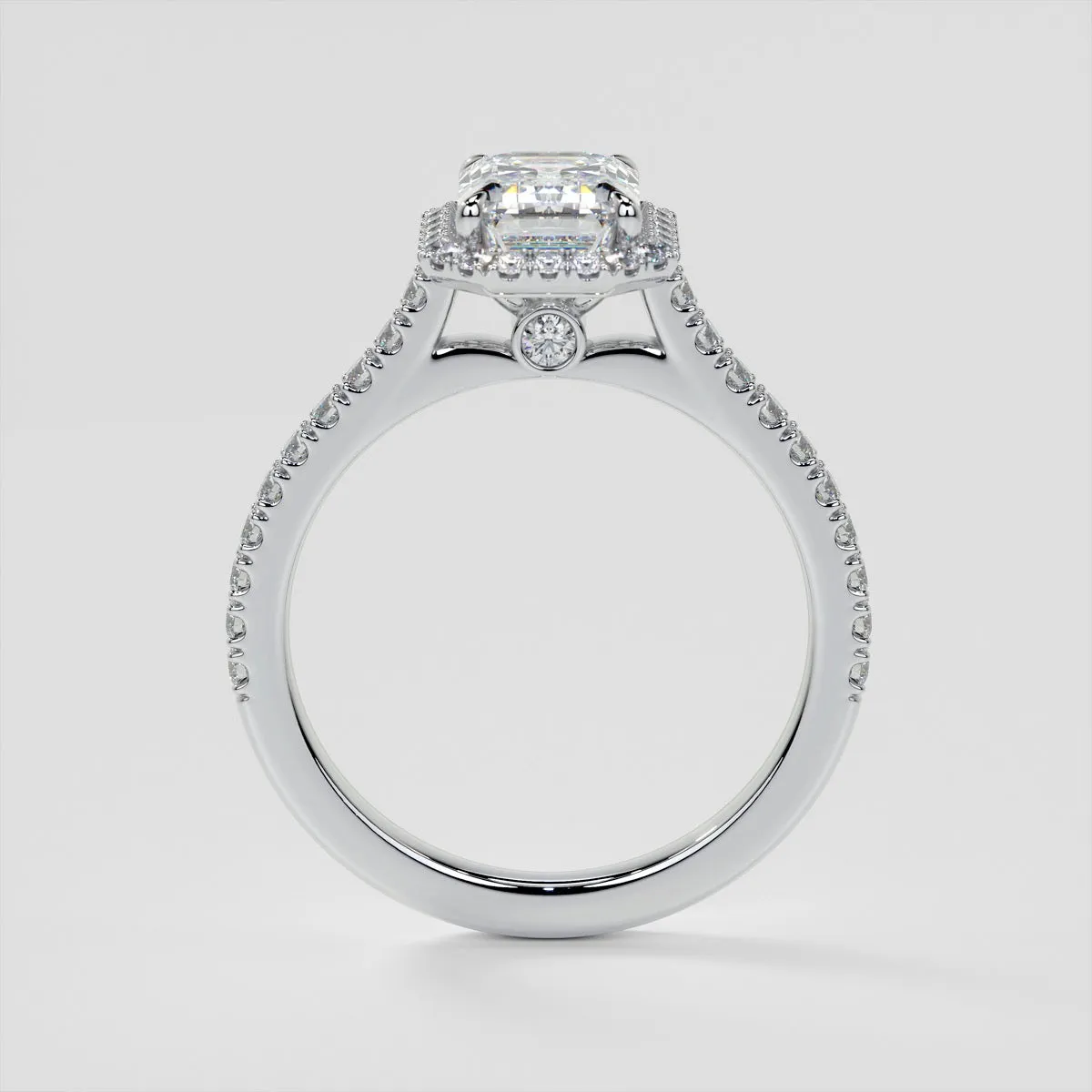 Emerald Cut Halo Engagement Ring With Accents