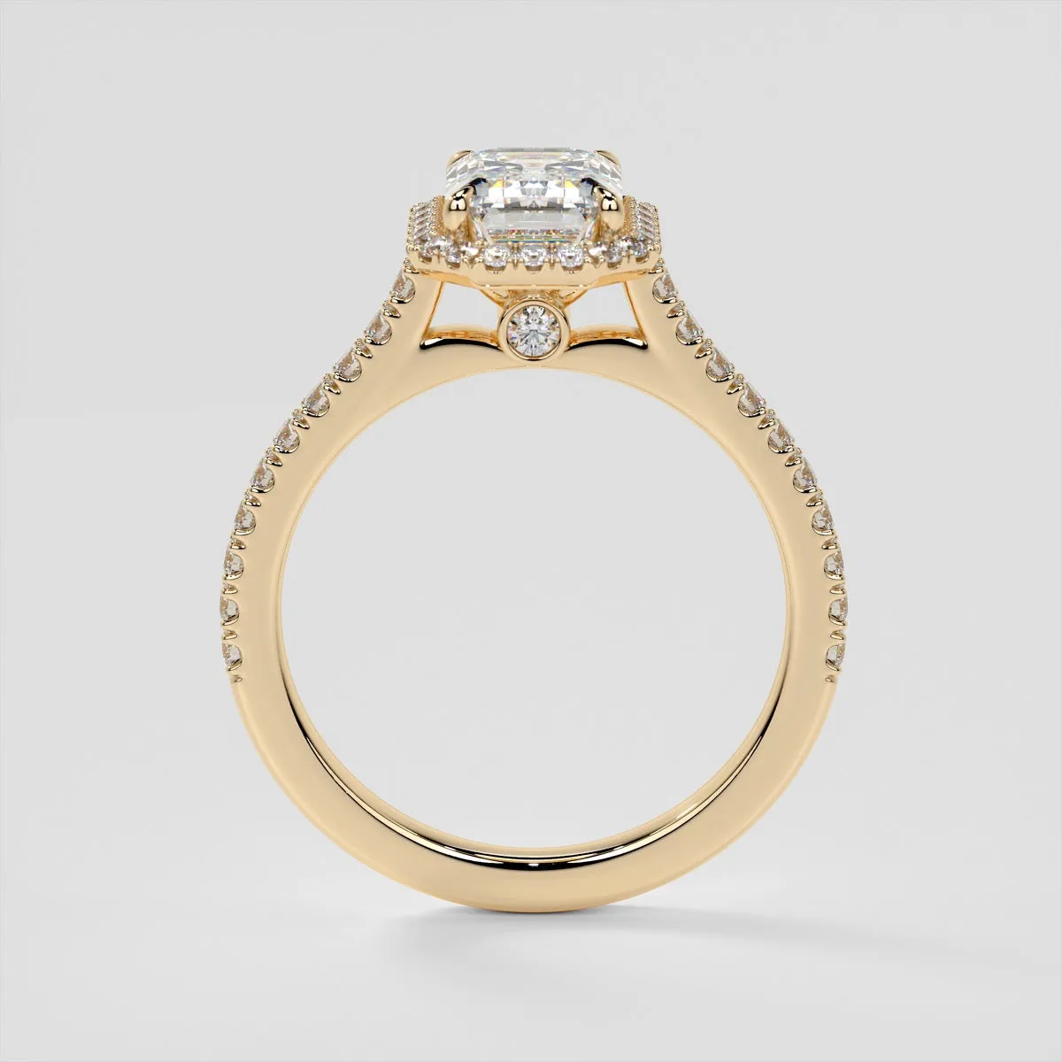 Emerald Cut Halo Engagement Ring With Accents