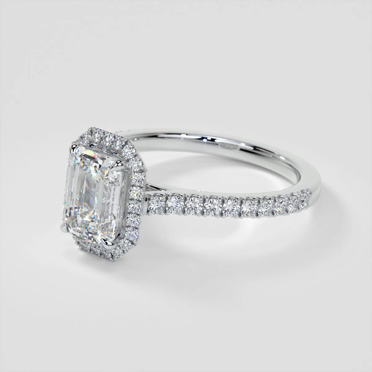 Emerald Cut Halo Engagement Ring With Accents